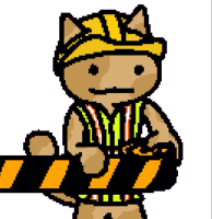 Damian applying caution tape across the image.