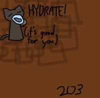 Oscar sipping water. Text nearby prompts the reader to hydrate, the subtitle saying, "(it's good for you)".