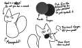 The reference sheet for Anna, a white monopedal cag. Note that her paws, unlike other cags, feature three outward-pointing nubs for digits.
