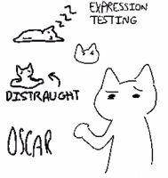 Oscar with a few poses. Two of them are of him melting—one from him sleeping, and the other from him being severely distraught. The main pose is him with his hand held outwards, as if hesitantly trying to come to an agreement on something.