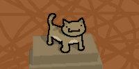 George standing on his home platform—an orange pillar in a similarly orange void. He is staring blankly and proudly towards nothing in particular.
