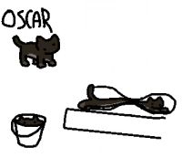 Oscar's first appearance. He's seen in his quadrupedal form, melted inside of a bucket, and stretched through an oddly-shaped vase.