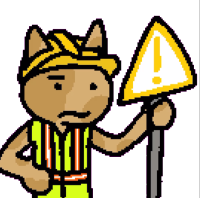 Damian holding up a warning sign with a stern expression.